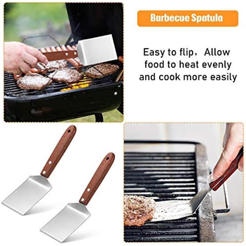 2pcs Small Biscuit Spatula Stainless Steel Spatula With Wooden Handle