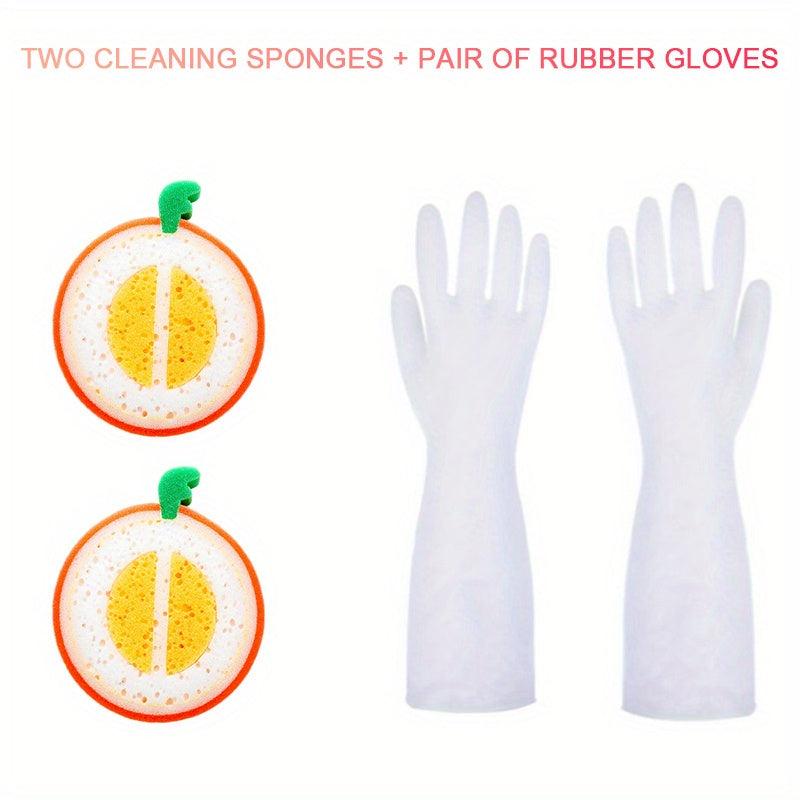 Cleaning Gloves and Sponge Eraser Set for Kitchen Dishwashing