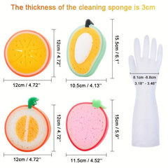 Cleaning Gloves and Sponge Eraser Set for Kitchen Dishwashing