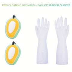 Cleaning Gloves and Sponge Eraser Set for Kitchen Dishwashing