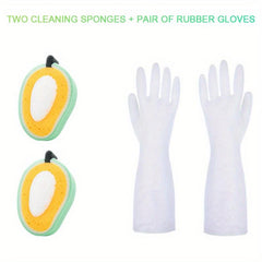 Cleaning Gloves and Sponge Eraser Set for Kitchen Dishwashing