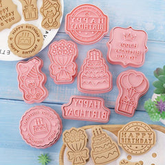 8pcs Birthday Cookie Cutters Embosser Pastry Biscuit Molds Kitchen Tools