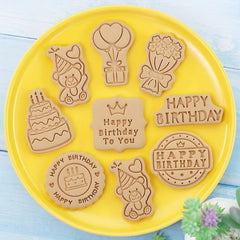 8pcs Birthday Cookie Cutters Embosser Pastry Biscuit Molds Kitchen Tools