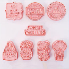 8pcs Birthday Cookie Cutters Embosser Pastry Biscuit Molds Kitchen Tools
