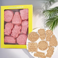8pcs Birthday Cookie Cutters Embosser Pastry Biscuit Molds Kitchen Tools