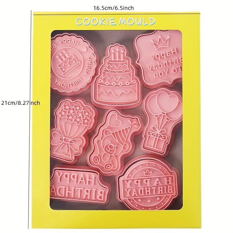 8pcs Birthday Cookie Cutters Embosser Pastry Biscuit Molds Kitchen Tools