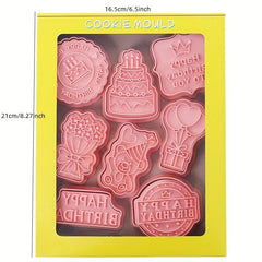 8pcs Birthday Cookie Cutters Embosser Pastry Biscuit Molds Kitchen Tools