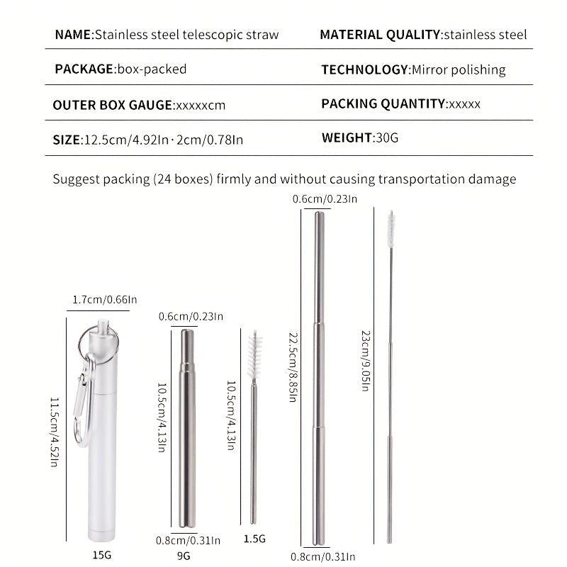 Retractable Stainless Steel Coffee Straw - Reusable Telescopic Beverage Straw