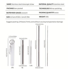 Retractable Stainless Steel Coffee Straw - Reusable Telescopic Beverage Straw