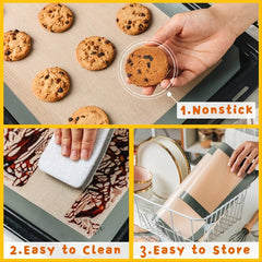 2 Pack Non Skid Silicone Baking Mat Set - Reusable Nonstick Bakeware Mats