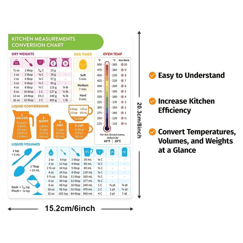 1pc Kitchen Conversion Chart Magnet 8in 6in Imperial Metric To Standard Decor