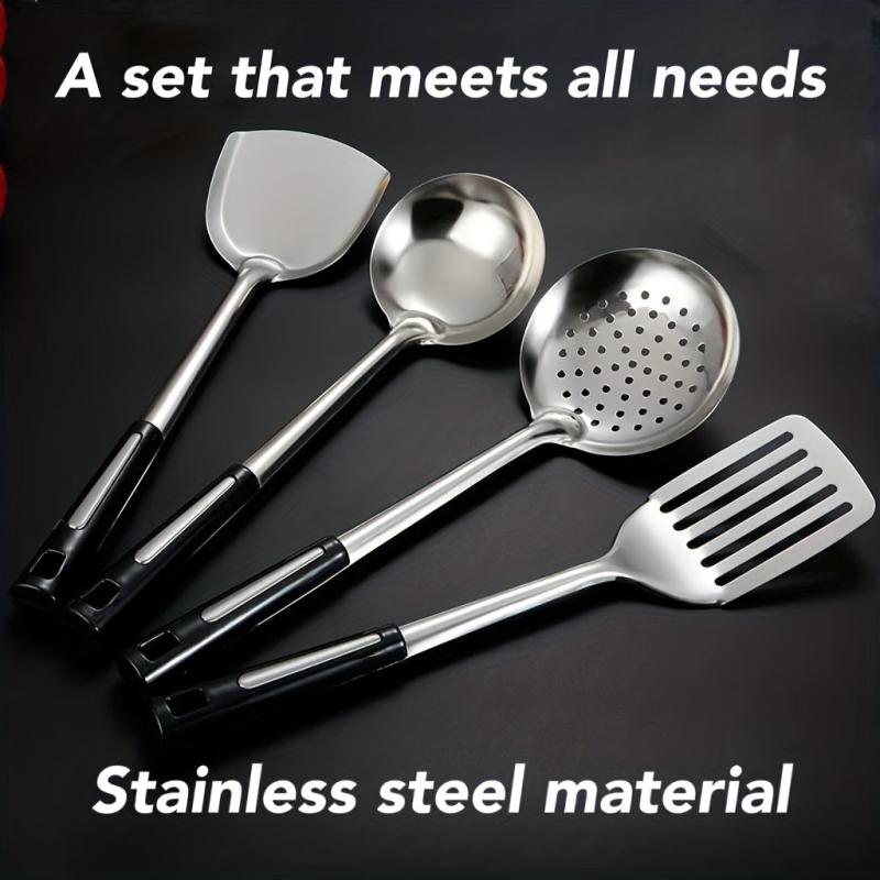 4pcs Stainless Steel Utensil Set Cooking Turner Spatula Spoon Colander Safe Use