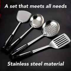 4pcs Stainless Steel Utensil Set Cooking Turner Spatula Spoon Colander Safe Use