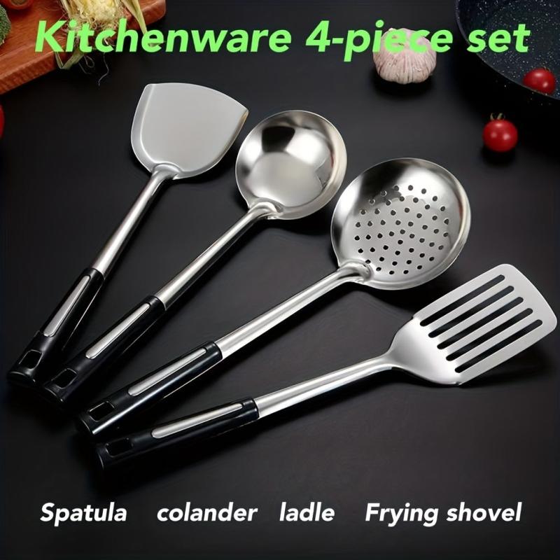 4pcs Stainless Steel Utensil Set Cooking Turner Spatula Spoon Colander Safe Use