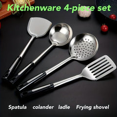 4pcs Stainless Steel Utensil Set Cooking Turner Spatula Spoon Colander Safe Use