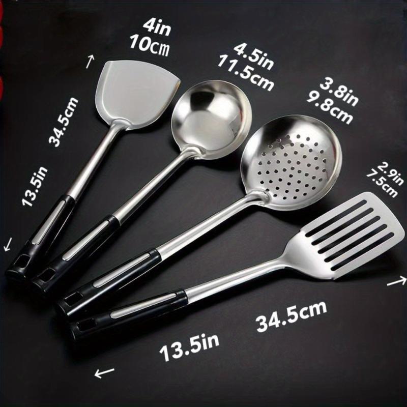 4pcs Stainless Steel Utensil Set Cooking Turner Spatula Spoon Colander Safe Use