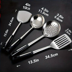4pcs Stainless Steel Utensil Set Cooking Turner Spatula Spoon Colander Safe Use