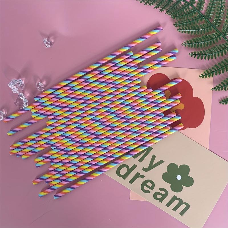 50pcs Disposable Paper Straws Rainbow Straws Pack