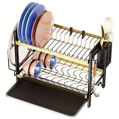 2 Tier Dish Drying Rack With Drain Board Hooks Cutting Board Holder