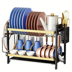 2 Tier Dish Drying Rack With Drain Board Hooks Cutting Board Holder