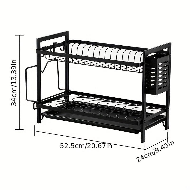 2 Tier Dish Drying Rack With Drain Board Hooks Cutting Board Holder