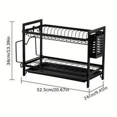 2 Tier Dish Drying Rack With Drain Board Hooks Cutting Board Holder