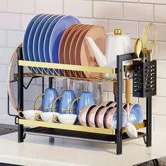 2 Tier Dish Drying Rack With Drain Board Hooks Cutting Board Holder