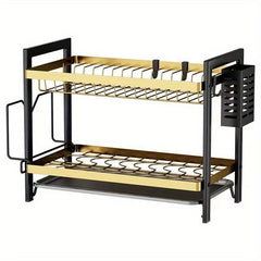 2 Tier Dish Drying Rack With Drain Board Hooks Cutting Board Holder