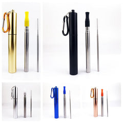 Portable Stainless Steel Straw with Silicone Mouth - Multicolor