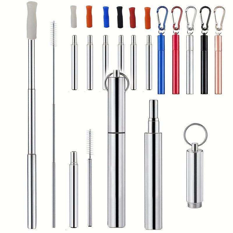 Portable Stainless Steel Straw with Silicone Mouth - Multicolor