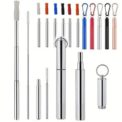 Portable Stainless Steel Straw with Silicone Mouth - Multicolor