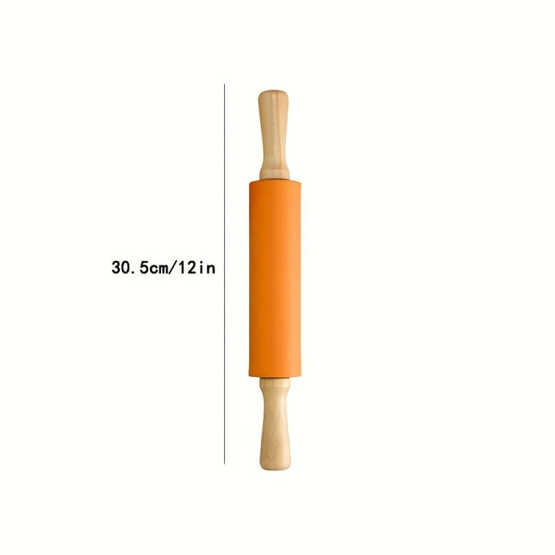 Silicone Rolling Pin Non Stick with Wooden Handle for Dough and Baking