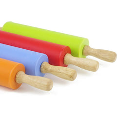 Silicone Rolling Pin Non Stick with Wooden Handle for Dough and Baking