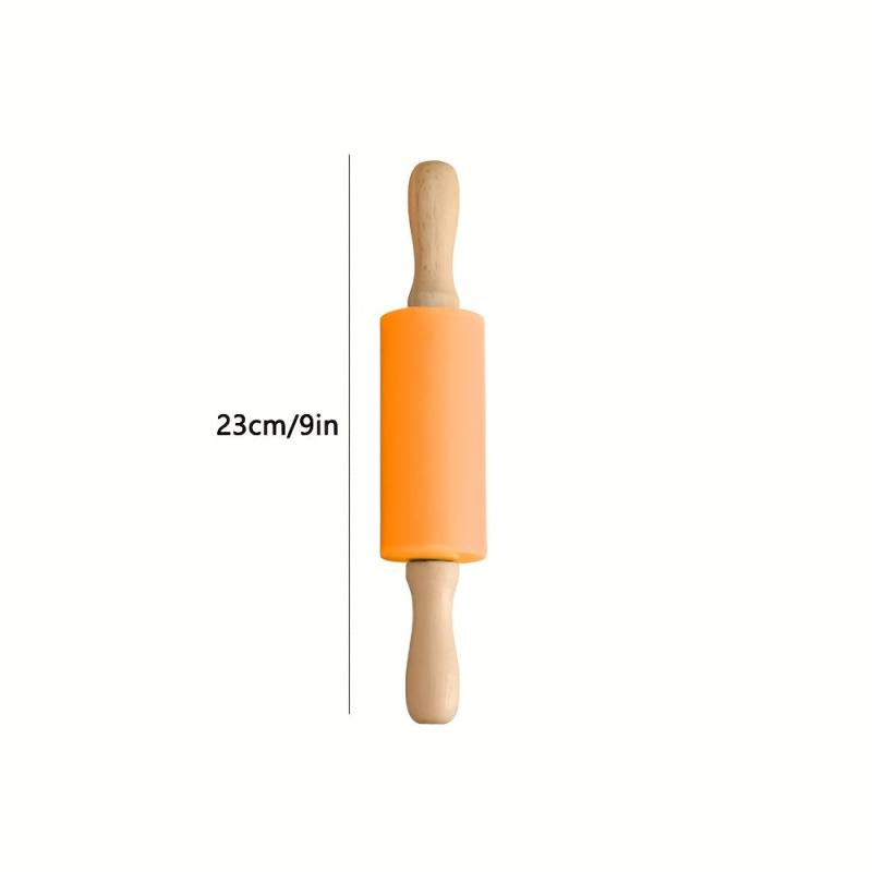 Silicone Rolling Pin Non Stick with Wooden Handle for Dough and Baking