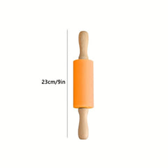 Silicone Rolling Pin Non Stick with Wooden Handle for Dough and Baking