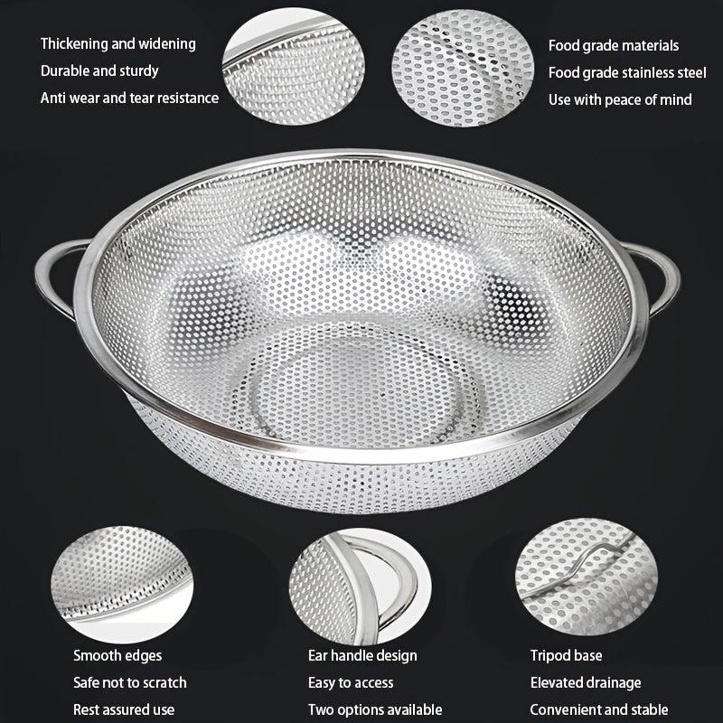 304 Stainless Steel Drain Basket Colander Kitchen Rice Washing Basin