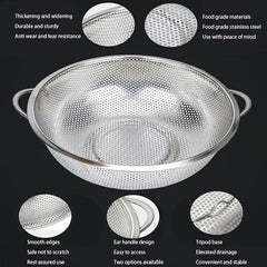 304 Stainless Steel Drain Basket Colander Kitchen Rice Washing Basin