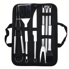 10pcs BBQ Grill Tool Set with Storage Bag, Skewers, Fork, Spatula, Tongs, Brush