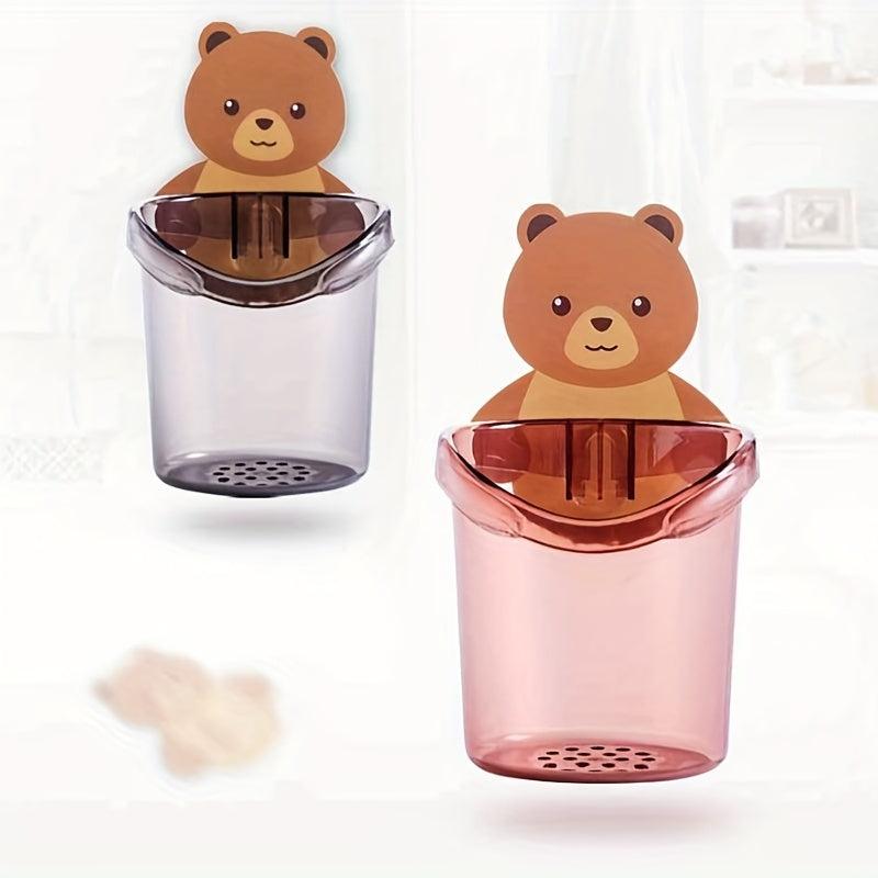 Bear Toothbrush Cup Holder Self Adhesive Cartoon Cup Rack