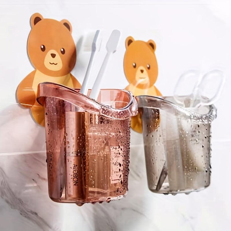 Bear Toothbrush Cup Holder Self Adhesive Cartoon Cup Rack