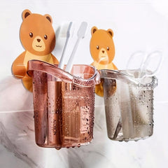Bear Toothbrush Cup Holder Self Adhesive Cartoon Cup Rack