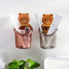 Bear Toothbrush Cup Holder Self Adhesive Cartoon Cup Rack