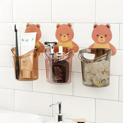 Bear Toothbrush Cup Holder Self Adhesive Cartoon Cup Rack