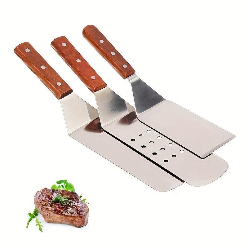 3pcs Stainless Steel Burger Turner Spatula with Wooden Handle