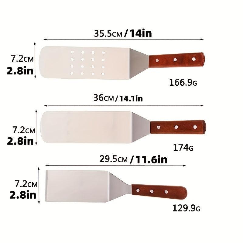 3pcs Stainless Steel Burger Turner Spatula with Wooden Handle