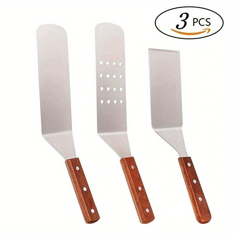 3pcs Stainless Steel Burger Turner Spatula with Wooden Handle