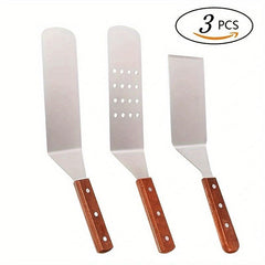 3pcs Stainless Steel Burger Turner Spatula with Wooden Handle