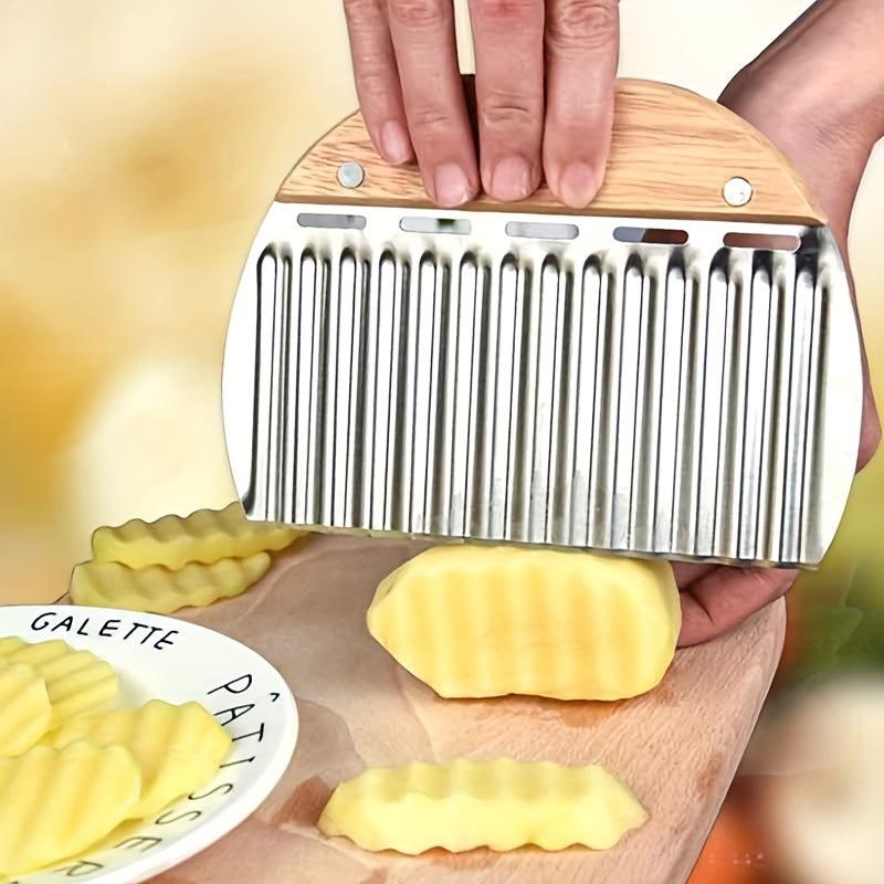 Crinkle Cutter Wavy Chopper Stainless Steel Safety Kitchen French Fry Chip Cutte