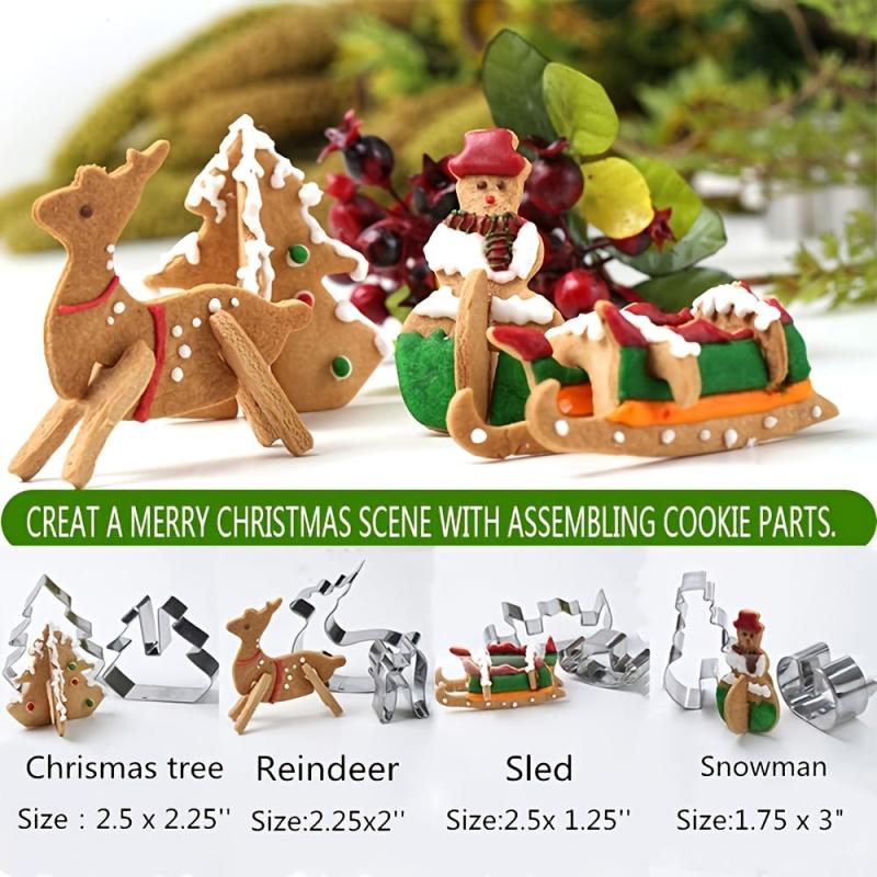 18pcs 3D Gingerbread House Biscuit Mold Set Stainless Steel Christmas Tree Snowm