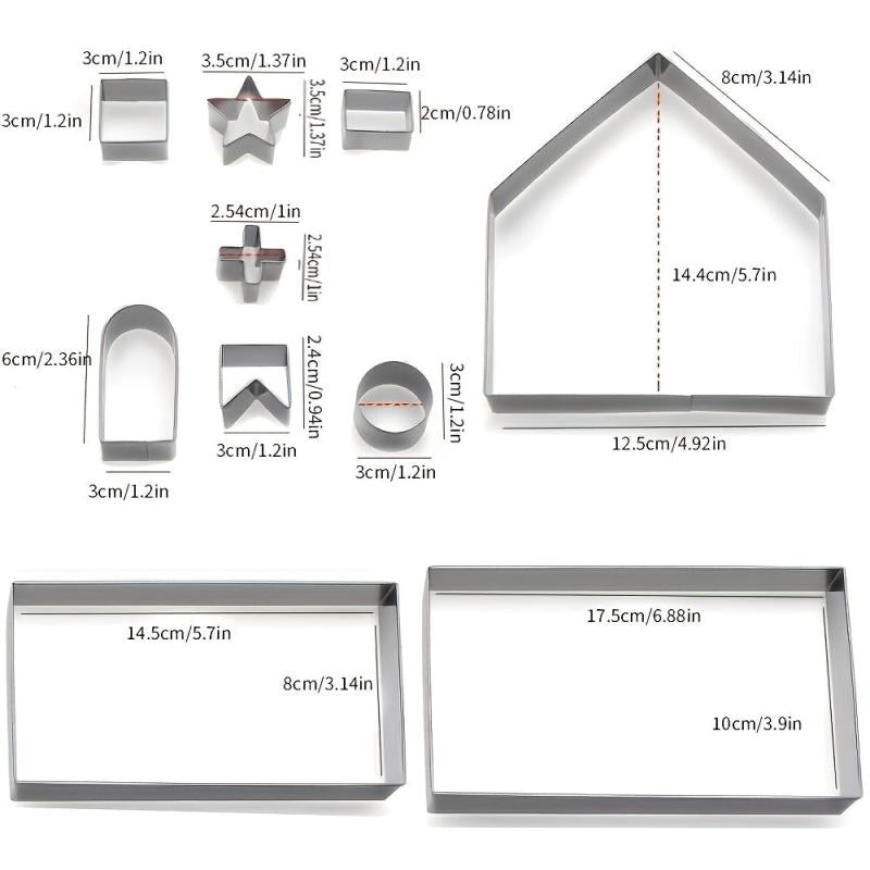 18pcs 3D Gingerbread House Biscuit Mold Set Stainless Steel Christmas Tree Snowm